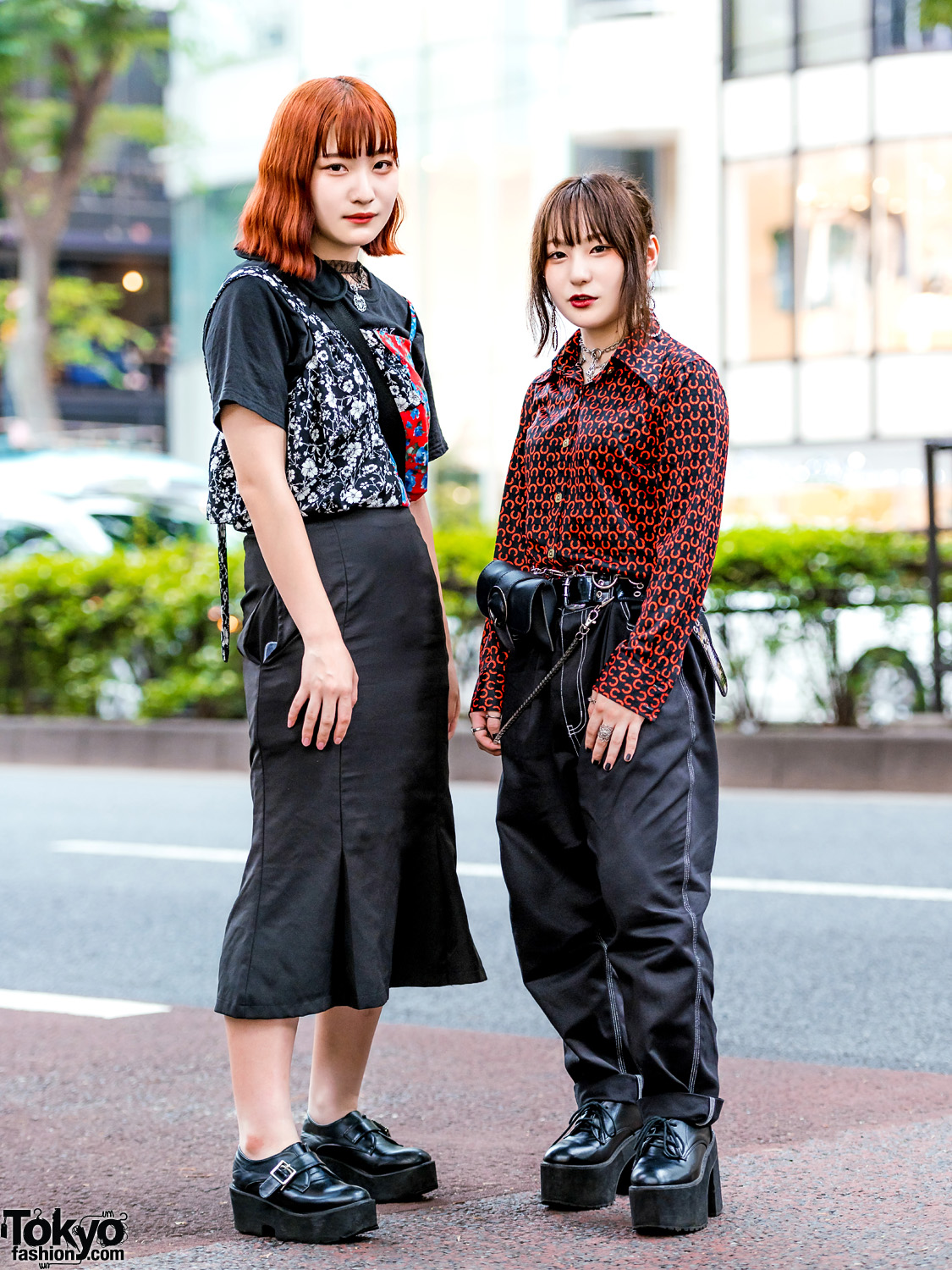 Harajuku Girls' Black Vintage Street Styles w/ More Than Dope Floral Top, Horseshoe Print Blouse, Mermaid Skirt & Faith Tokyo Accessories