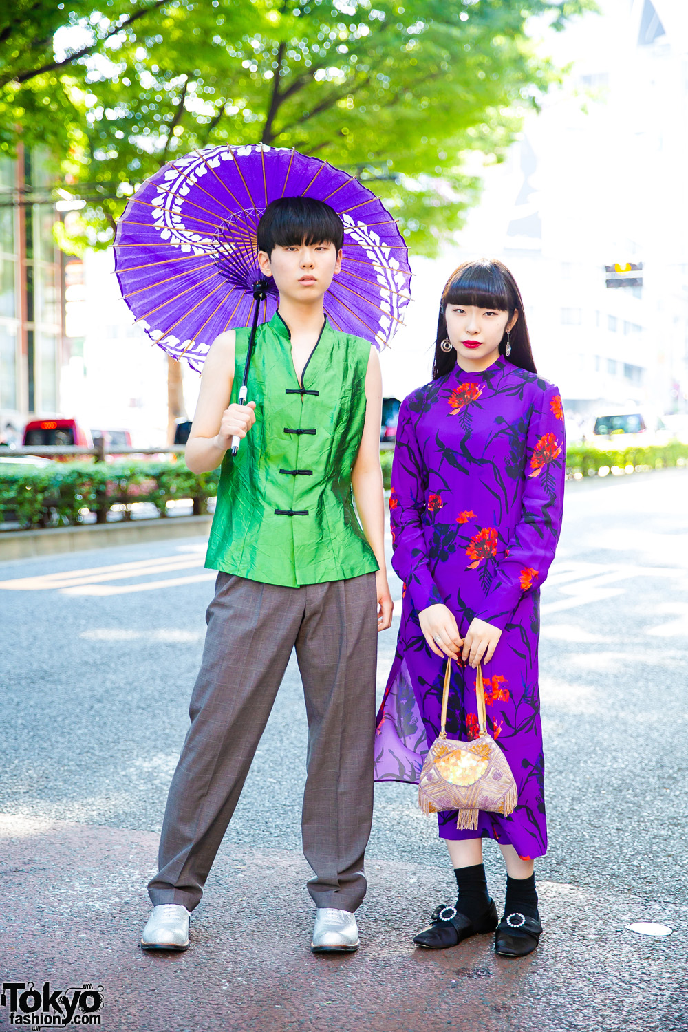 Purple Japanese Parasol, Purple Floral Dress & Comme des Garcons 