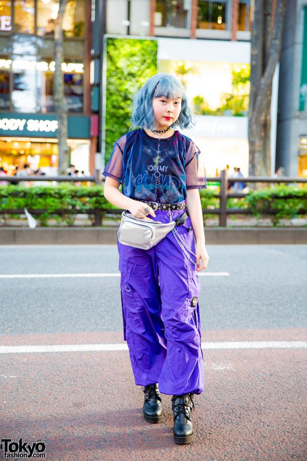 Blue Hair & Purple Pants Harajuku Street Style w/ (Me), WEGO, Takeshita Dori & Faith Tokyo