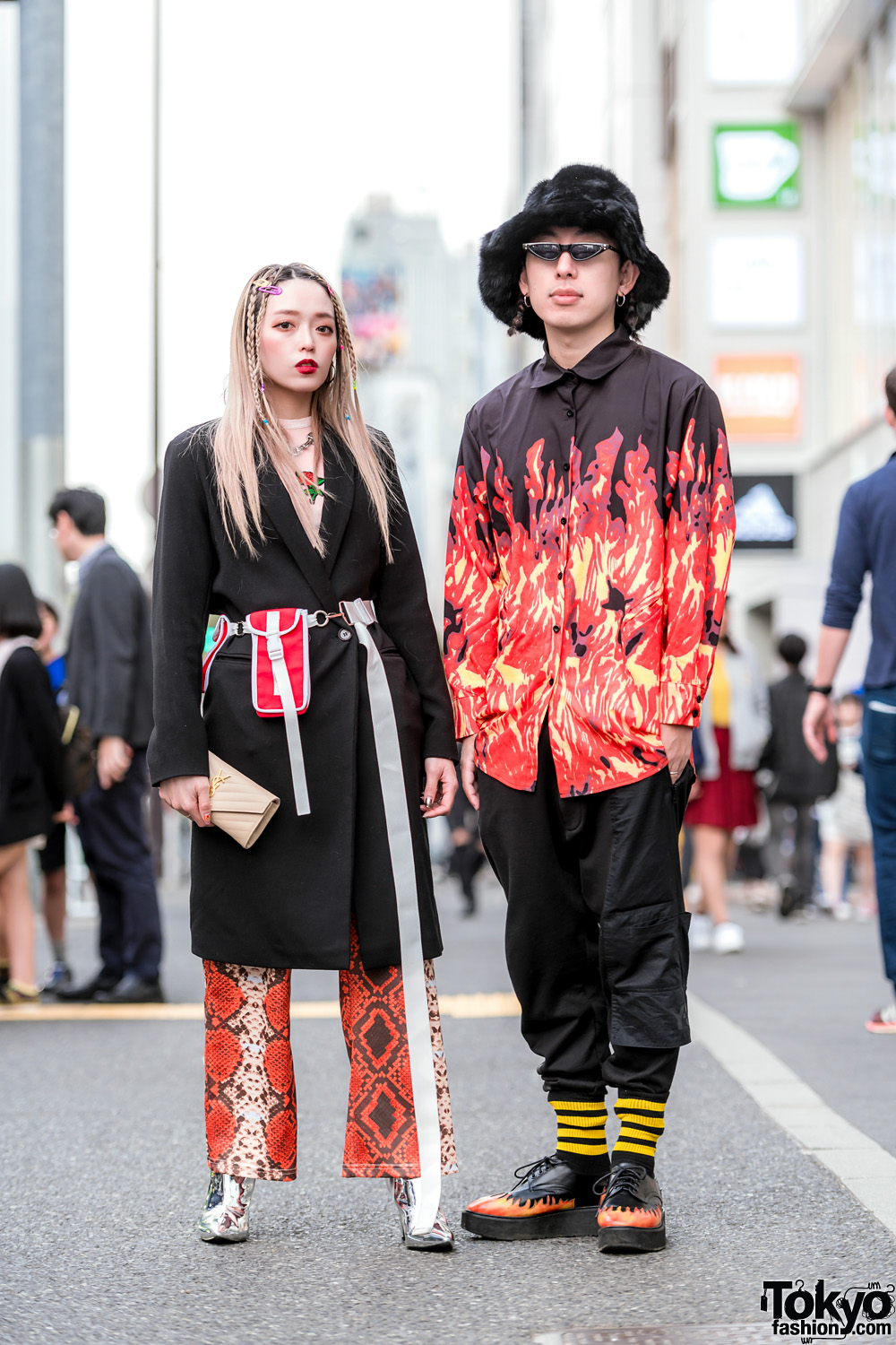 Fresh Anti Youth Designers in Red & Black Harajuku Streetwear w/ Long Coat, BE, YSL, MYOB, Y-3 & UNIF Flame Creepers