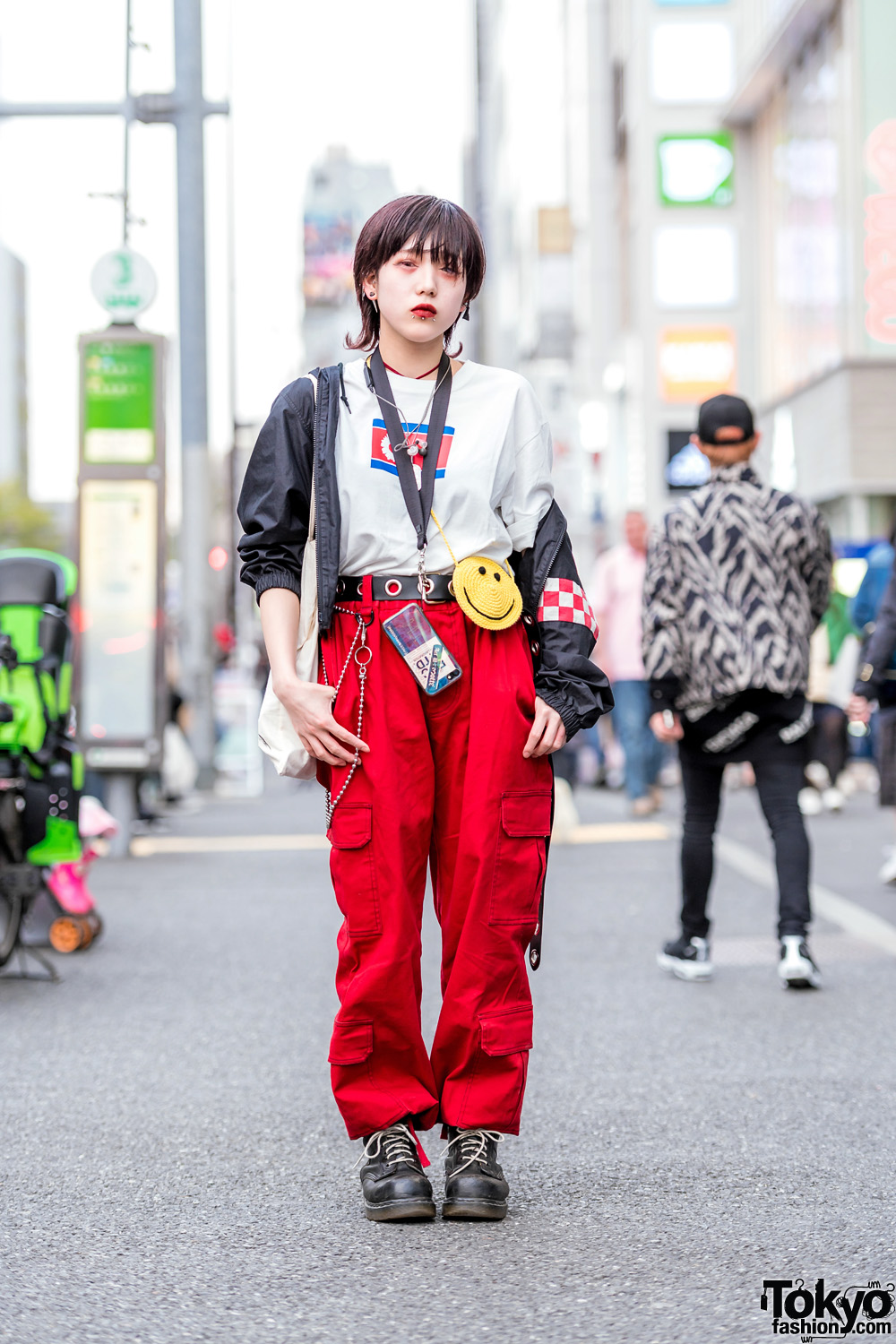 Polo Ralph Lauren Jacket, Resistance Top, Faith Tokyo Pants & Dr. Martens Boots in Harajuku