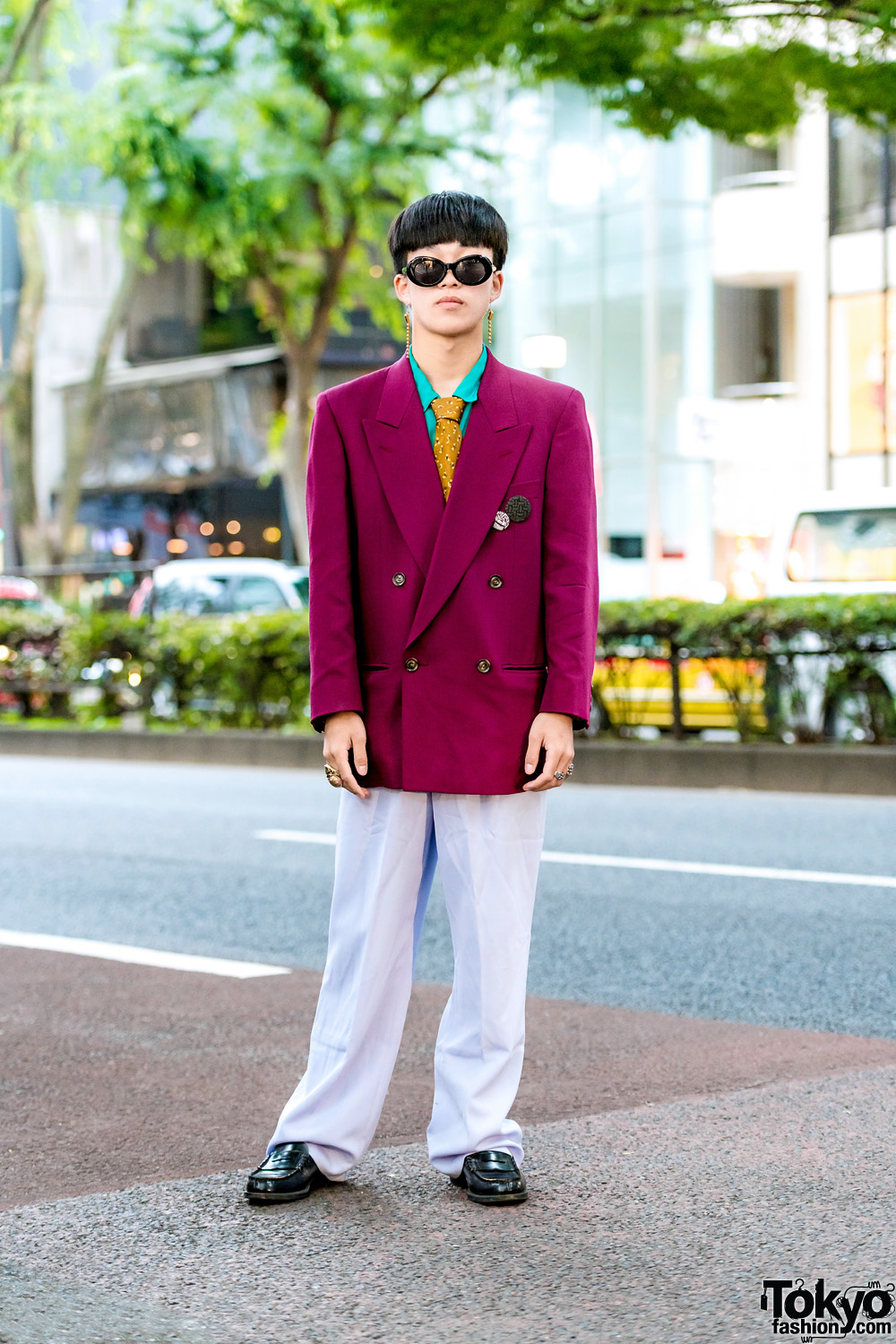 Harajuku Resale Menswear Suit Style w/ Double-Breasted Blazer, Dress Pants, Leather Loafers & Christopher Nemeth Badges