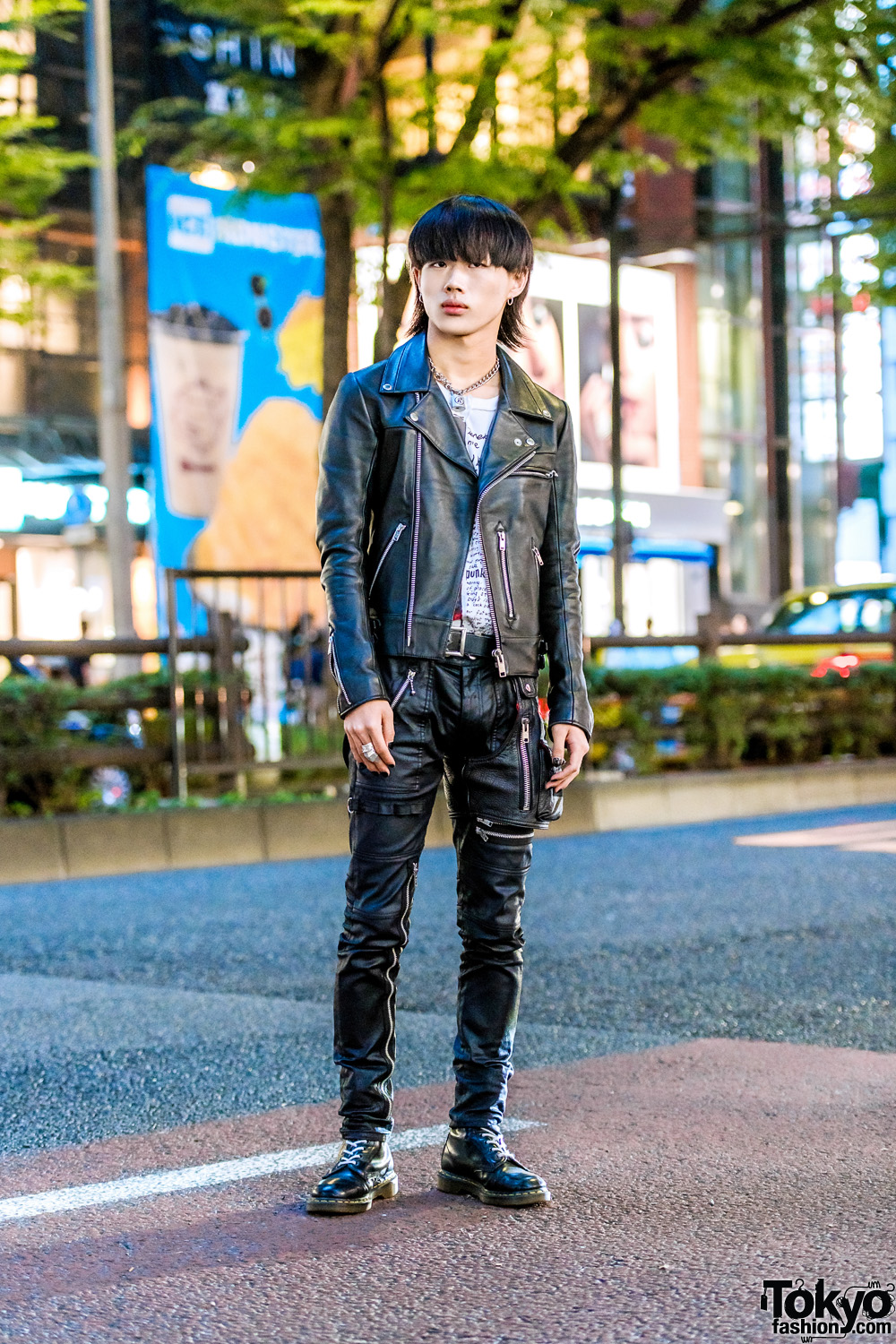 Harajuku Punk Street Style w/ 99%IS- Motorcycle Jacket, Leather Pants, Dr. Martens & Vivienne Westwood Armor Ring