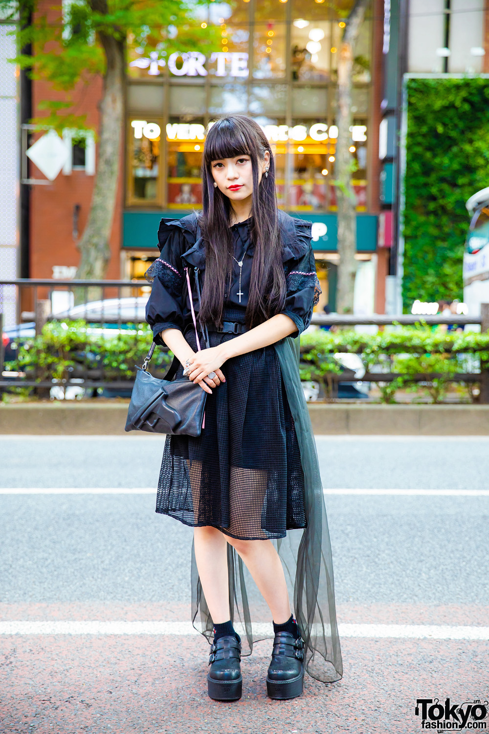 Chic Sheer Black Japanese Street Style w/ Merry Jenny Top, Vlieger & Vandam Bag, Yosuke, Vivienne Westwood & Alice Black
