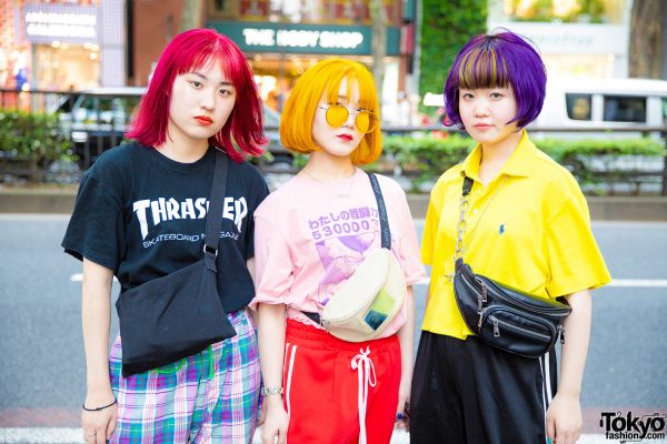 Harajuku Girls Street Styles w/ Colorful Hair, Thrasher, Right-On ...