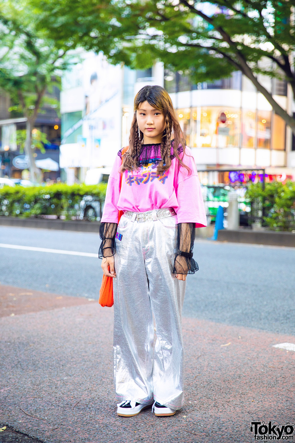 Pink Graphic Tee & Silver Pants Vintage Street Style w/ Candy Stripper, RRR by Sugar Spot Factory, UNIF &  Oh Pearl Tokyo