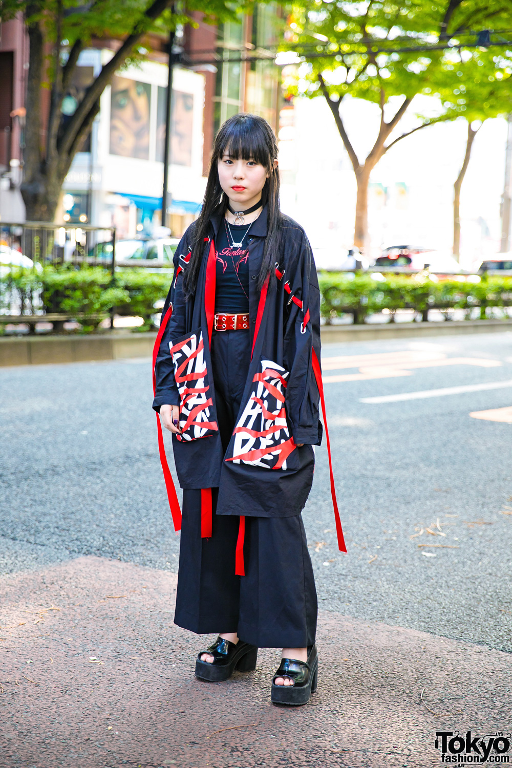 Red & Black Tokyo Street Style w/ Vintage Ribbons Jacket, Open The Door, Oh Pearl & Bubbles
