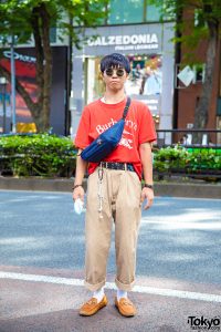 Burberry Red Shirt, WEGO Tan Pants, Anello Bag & Gucci Brown Leather ...