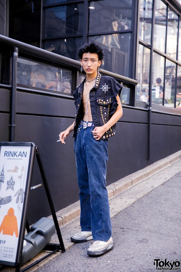 Punk Harajuku Street Style w/ Tattoos, Cote Mer Studded Vest, Vintage Corduroy Pants & George Cox Creepers