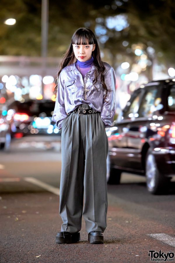 Harajuku Girl in Shiny Vintage Streetwear Style w/ Fashion From Funktique Tokyo