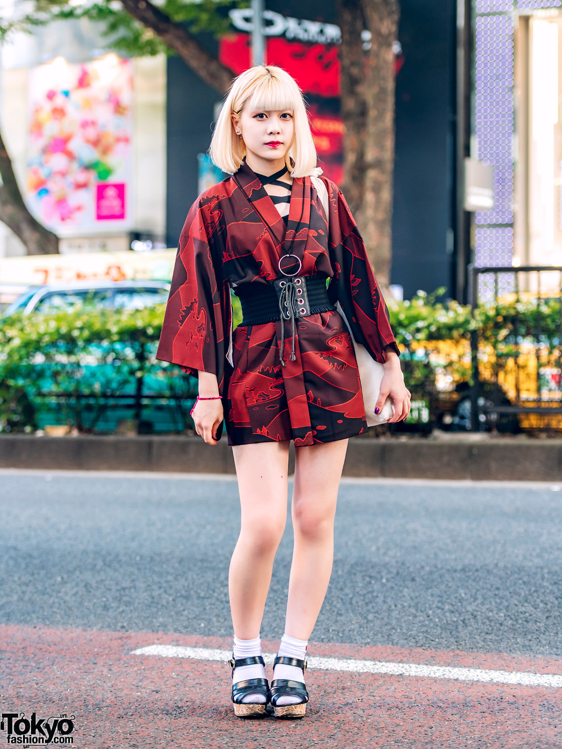Japanese Kimono Dress Street Style w/ Liz Lisa, Corset Belt, Strappy ...