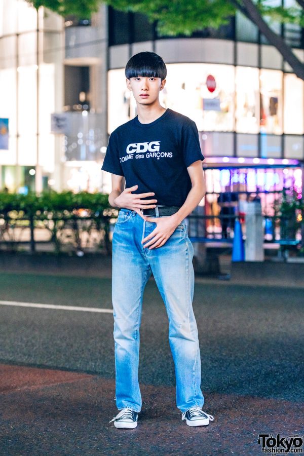 Casual Minimalist Street Style w/ Comme des Garcons T-Shirt & Belt, Levi’s Jeans & Converse Sneakers