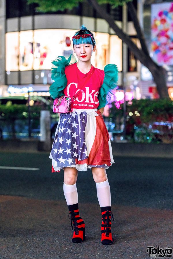 Harajuku Girl Street Style w/ Aqua Updo, Microwave HK Coke Ruffle Top, Go To Hollywood Skirt & Punk Cake Boots