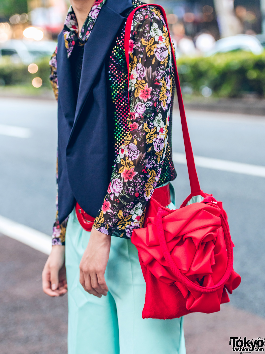 Japanese Eclectic Street Style w/ Floral Print Shirt, Shin Mesh Blazer 