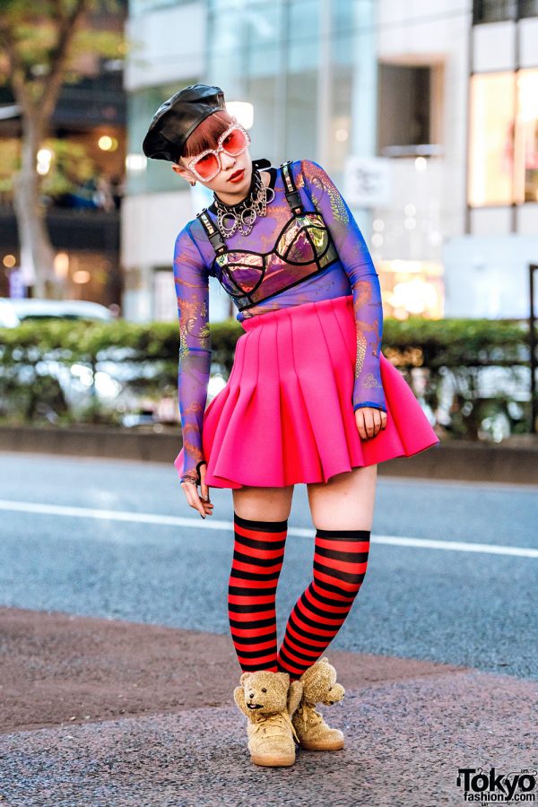 Harajuku Nailist in Dolls Kill Top, Pink Flared Skirt & Adidas x Jeremy ...