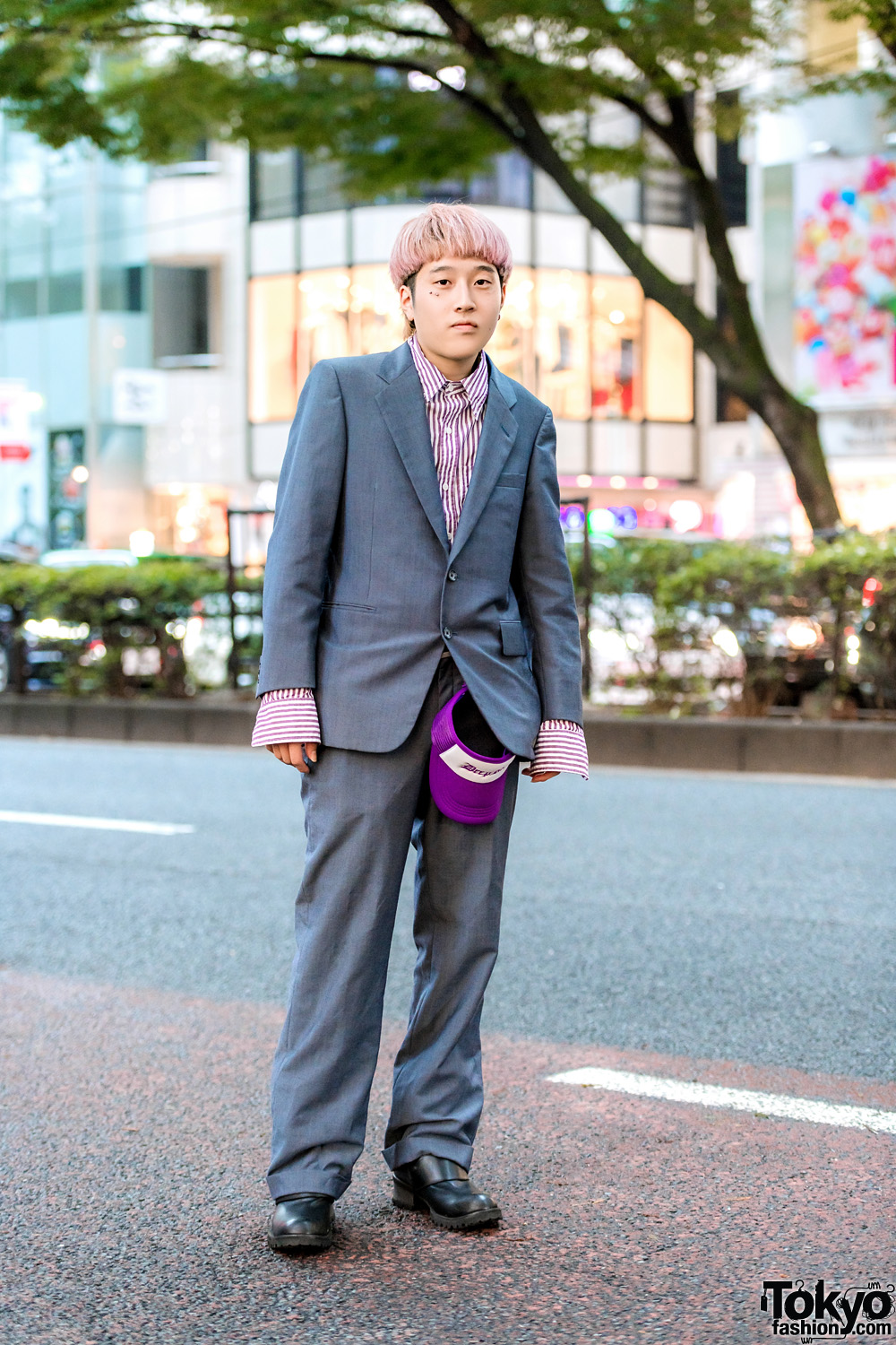 Harajuku Guy w/ Pink Hair, Striped Top & Burberry Suit
