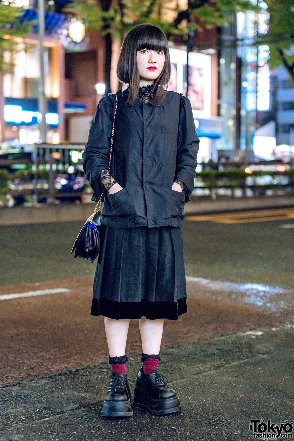 Harajuku Girl in All Black Vintage Street Style w/ Comme des Garcons, Nadia, Celine & Demonia