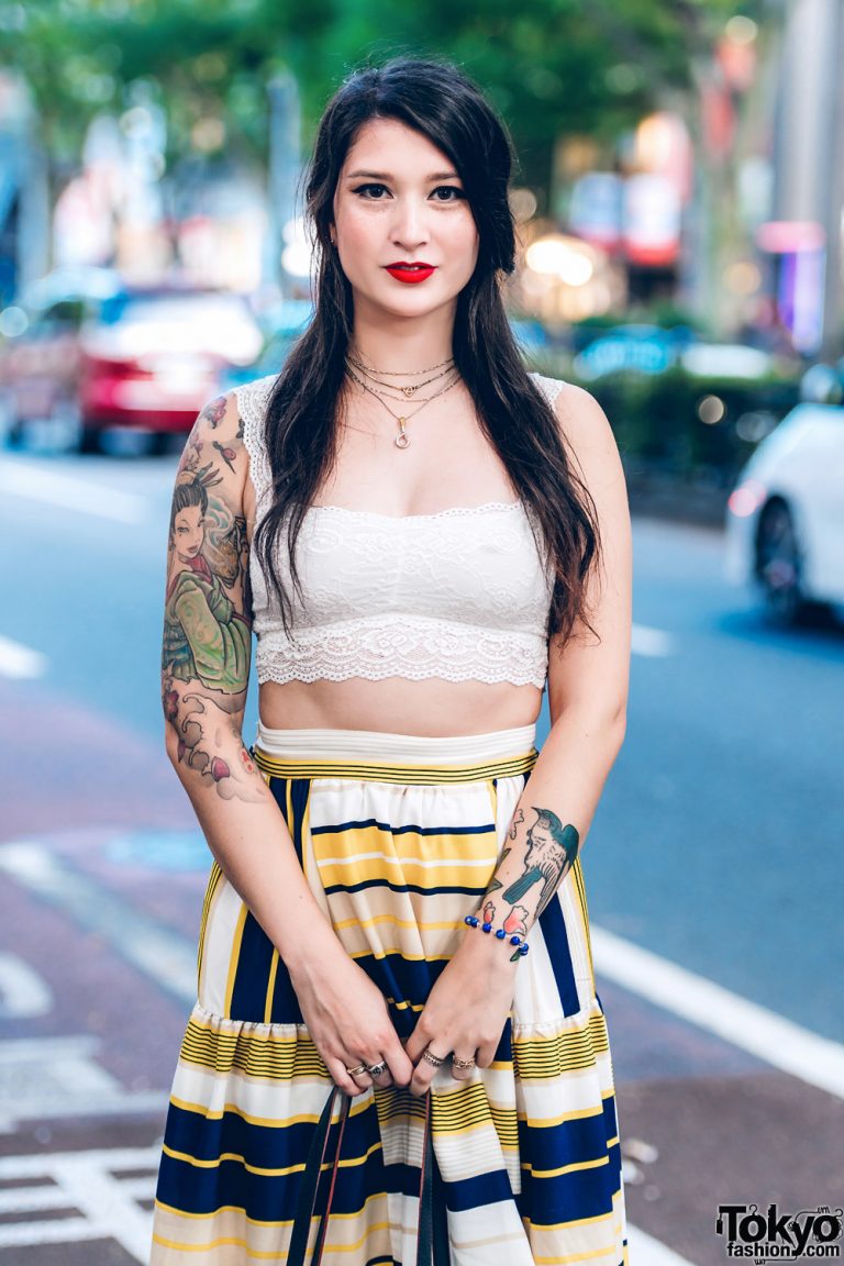 Lingerie Model in Harajuku w/ Colorful Tattoos, One Spo Lace Top ...