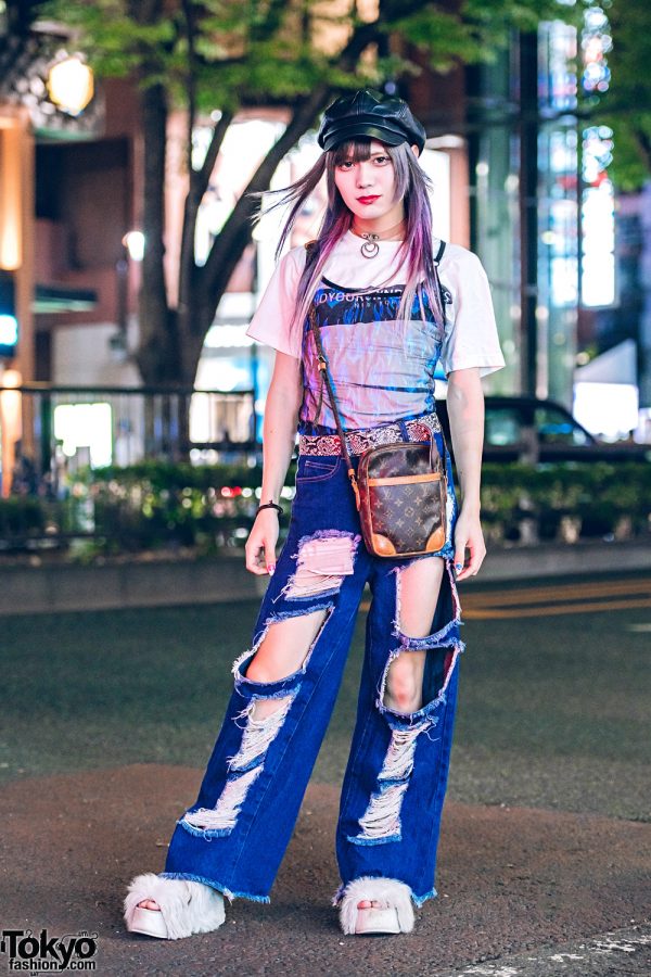 Ripped Jeans & Faux Fur Shoes Harajuku Street Style w/ M.Y.O.B., Current Mood, Fig & Viper, Louis Vuitton, Jeffrey Campbell & WEGO
