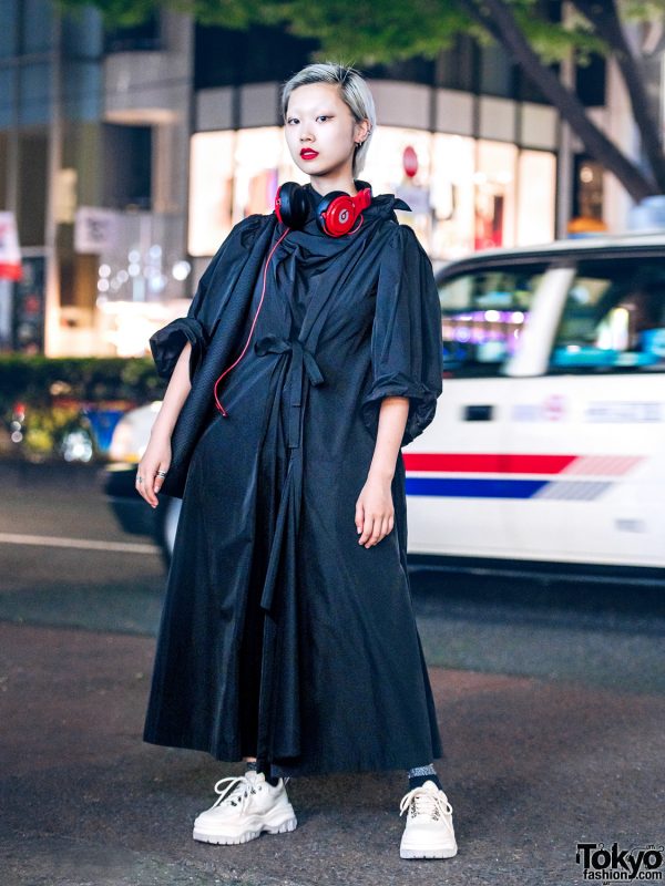 Harajuku Fashion Model w/ Toga Dress, Red Headphones, White Sneakers & MM6 Maison Margiela Bag