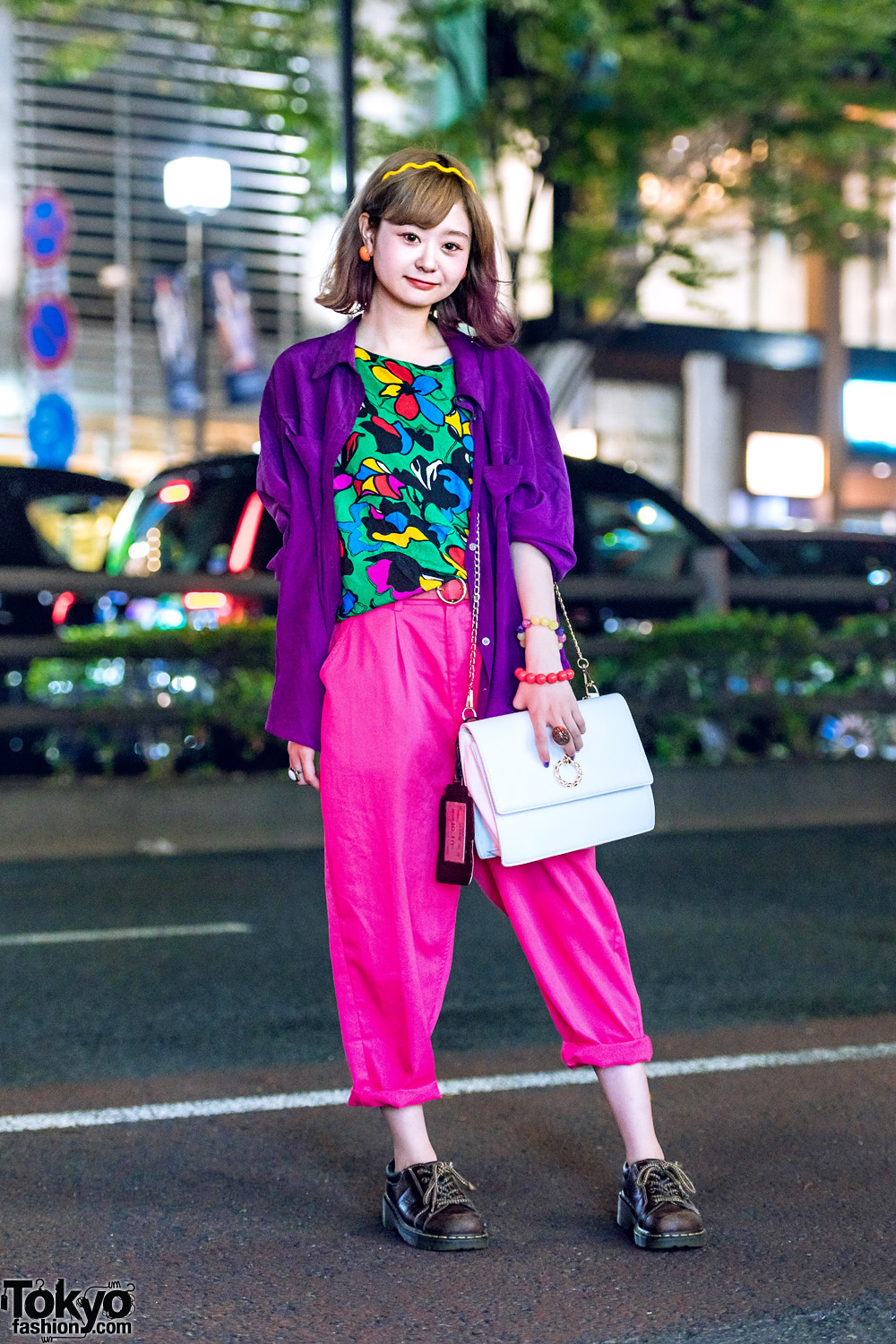 Floral Top & Pink Pants Harajuku Colorful Street Style w/ Kinji, Dr. Martens & WEGO