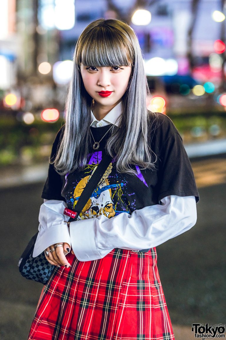 Harajuku Girl in Plaid Skirt, Metallica T-Shirt, Platform Shoes ...