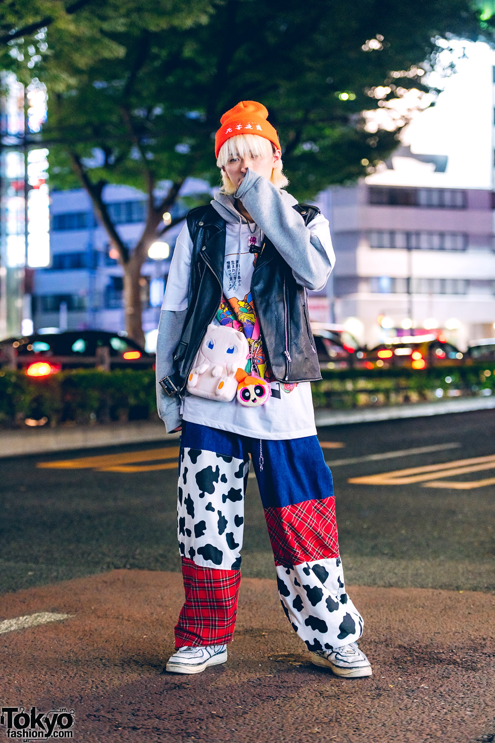 Harajuku Casual Street Style w/ Jin Kawaguchi, Kobinai, Nike Sneakers, Remake Pants, Pokemon Sling & Powerpuff Girls