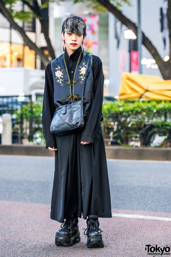 Japanese Streetwear Style w/ Floral Vest, Upturned Collar Shirt, Wide ...