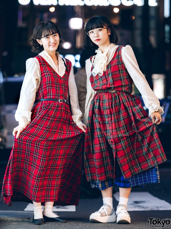 Harajuku Girls Matching Vintage Plaid Street Styles by Florida Shimokitazawa, Kangol, Santa Monica & Tokyo Bopper