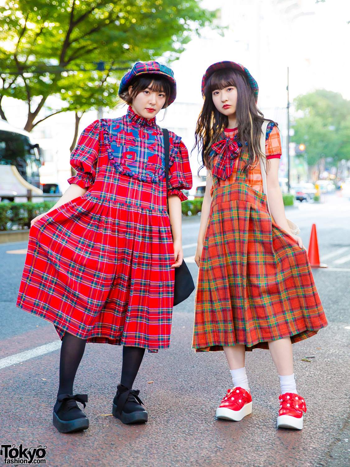 HEIHEI Harajuku Girls Plaid Street Styles w/ Ruffle Dress, Jumper Skirt & Tokyo Bopper Shoes