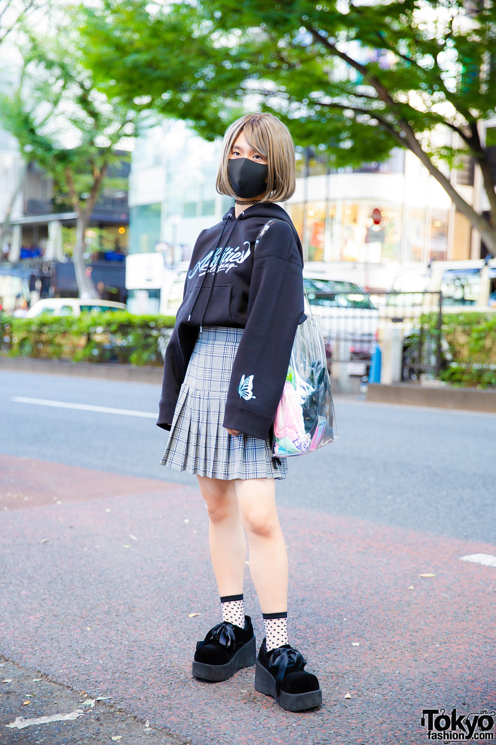 Black Hoodie & Plaid Skirt Tokyo Casual Street Style