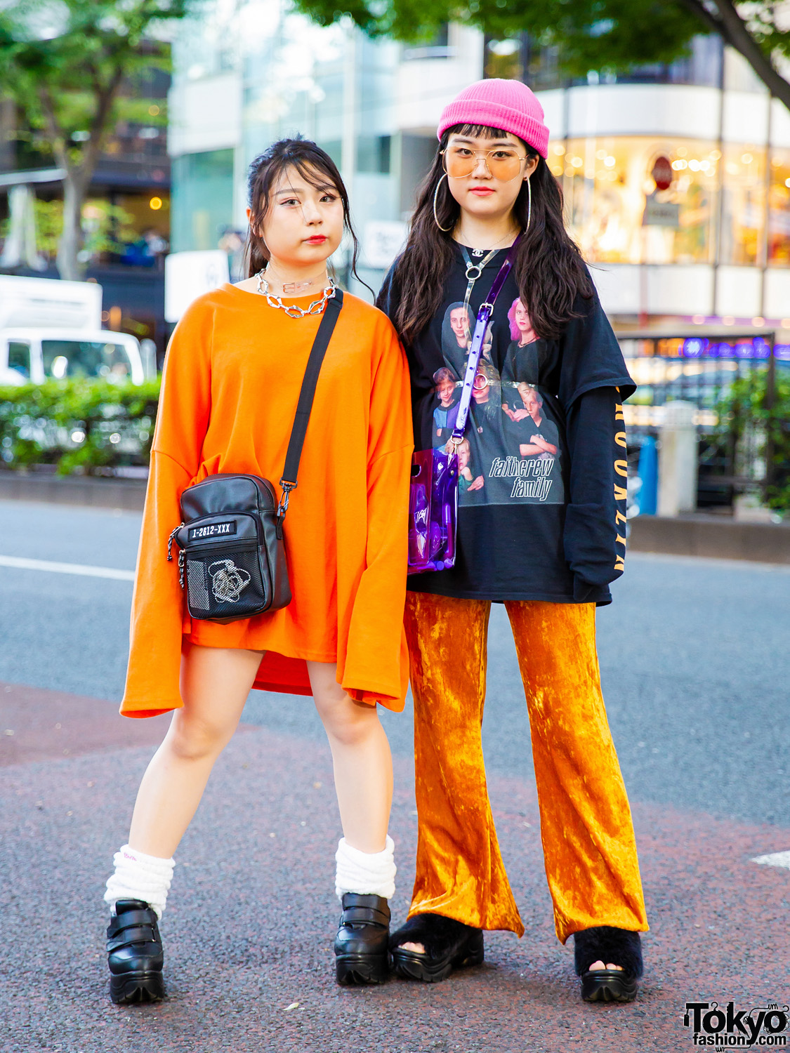 Harajuku Teen's Street Style w/ Orange Beanie, Utility Vest, Black Eye  Patch, Flared Pants & Hawkins Suede Shoes – Tokyo Fashion