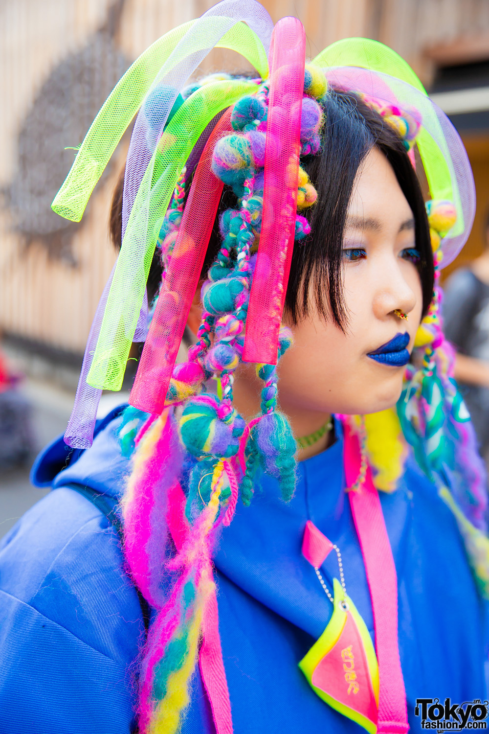 Zetsumetsu Kigushu All Blue Street Style w/ Colorful Hair Falls, Office ...