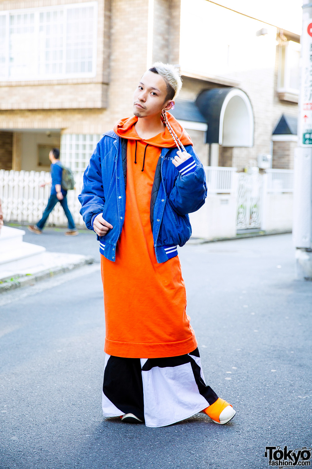 Vintage Blue Jacket & Long Orange Hoodie Streetwear Style w/ Heterophobia, Ikumi, Fessura & Anatometal