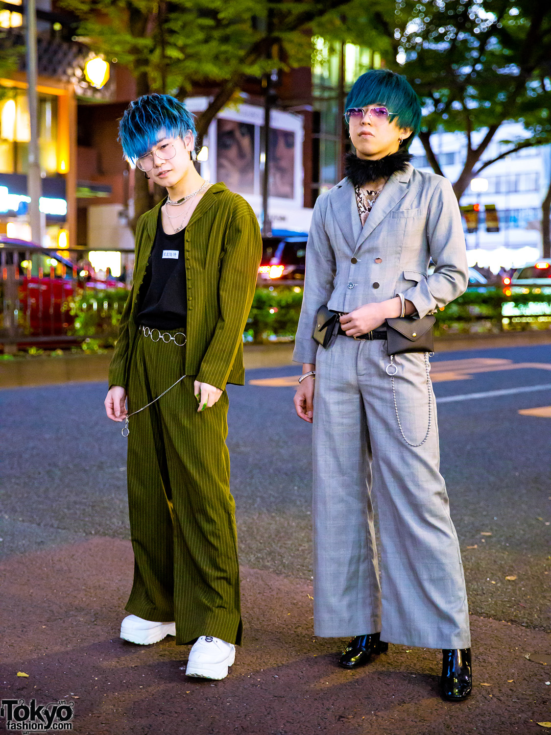 Harajuku Guys in Kawi Jamele Suits, Blue & Teal Hair, ESC Studio, Bershka, H&M, Yosuke, Oh Pearl & 3 Coins