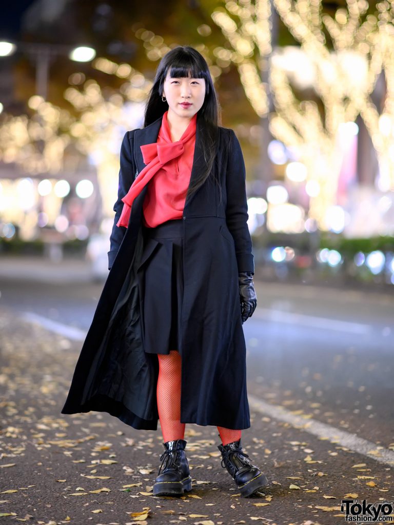 Harajuku Girl’s Vintage Red & Black Street Style w/ Leather Gloves ...