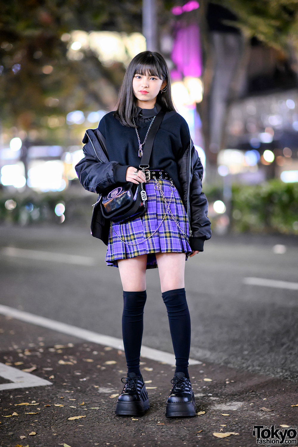 Harajuku Girl in Platforms & Purple Plaid Skirt w/ Never Mind The XU, DYOG & Demonia