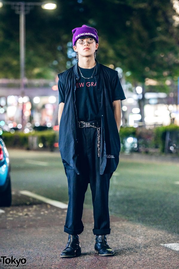 All Black Streetwear Style in Harajuku w/ John Lawrence Sullivan New Grave Shirt, Cuffed Pants, Alfredo Bannister Boots & Phenomenon Beanie