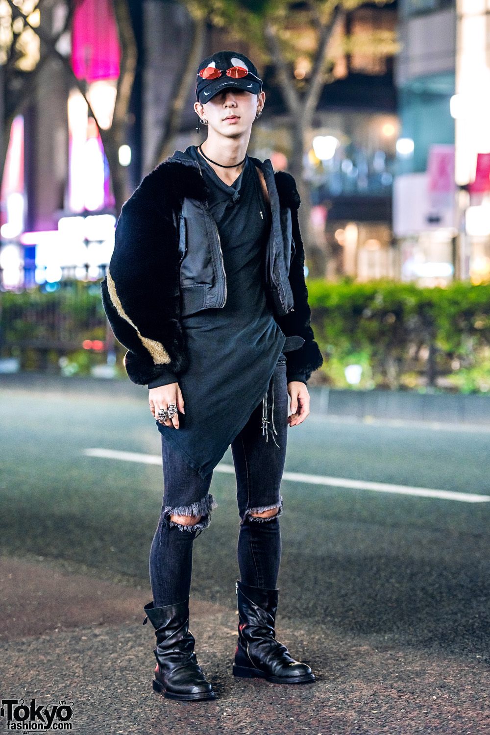 All Black Tokyo Streetwear w/ Molli Olli Fur Jacket, Comme des Garcons, Mihara Yasuhiro Boots, 99%IS-, Chrome Hearts & Tokyo Human Experiments