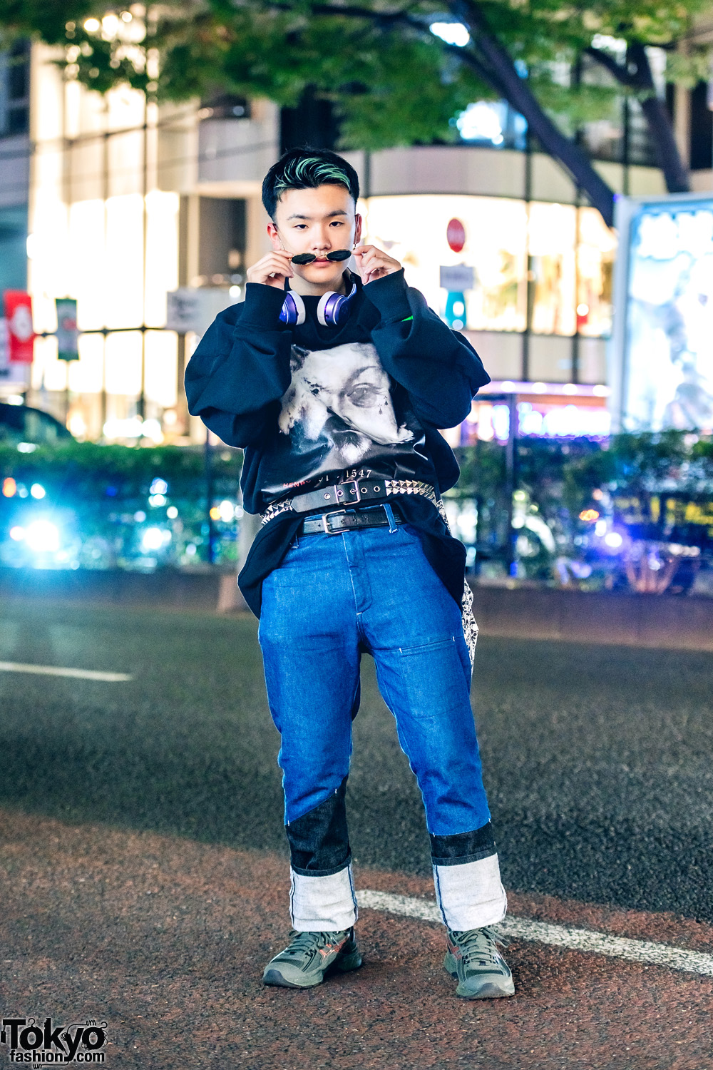 Harajuku Vintage Streetwear w/ Two Belts, Kiko Kostadinov x Asics Sneakers, Y/Project Sweater & Kudos Jeans