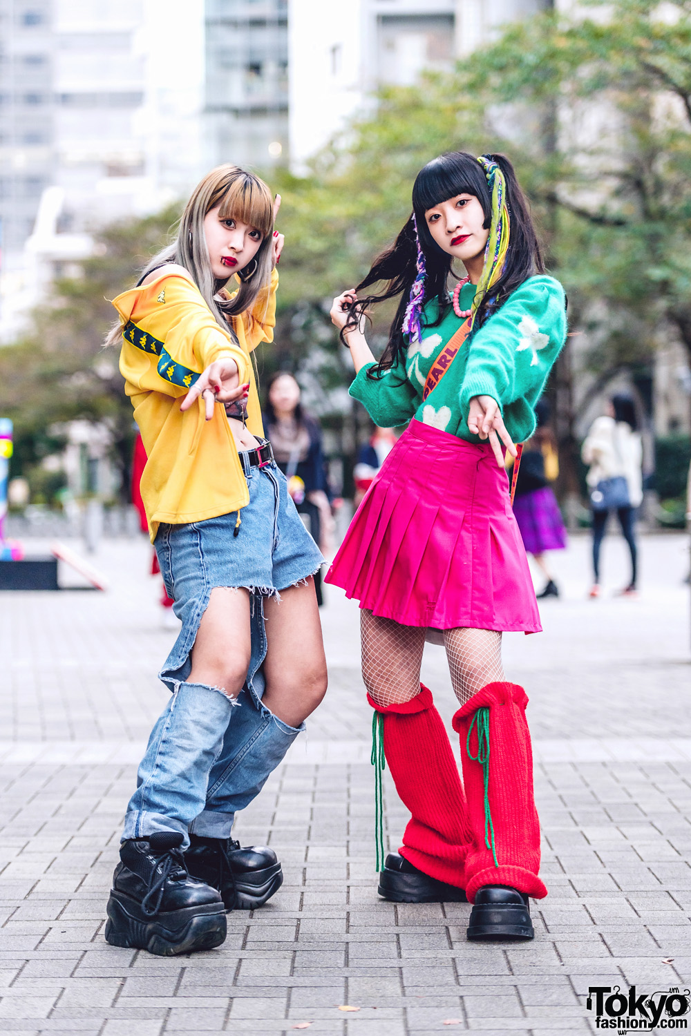 Tokyo Girls Colorful Street Styles w/ Rainbow Hair Falls, Peco Club, Kappa, Y-3, Oh Pearl, Remake Fashion & Demonia Platforms
