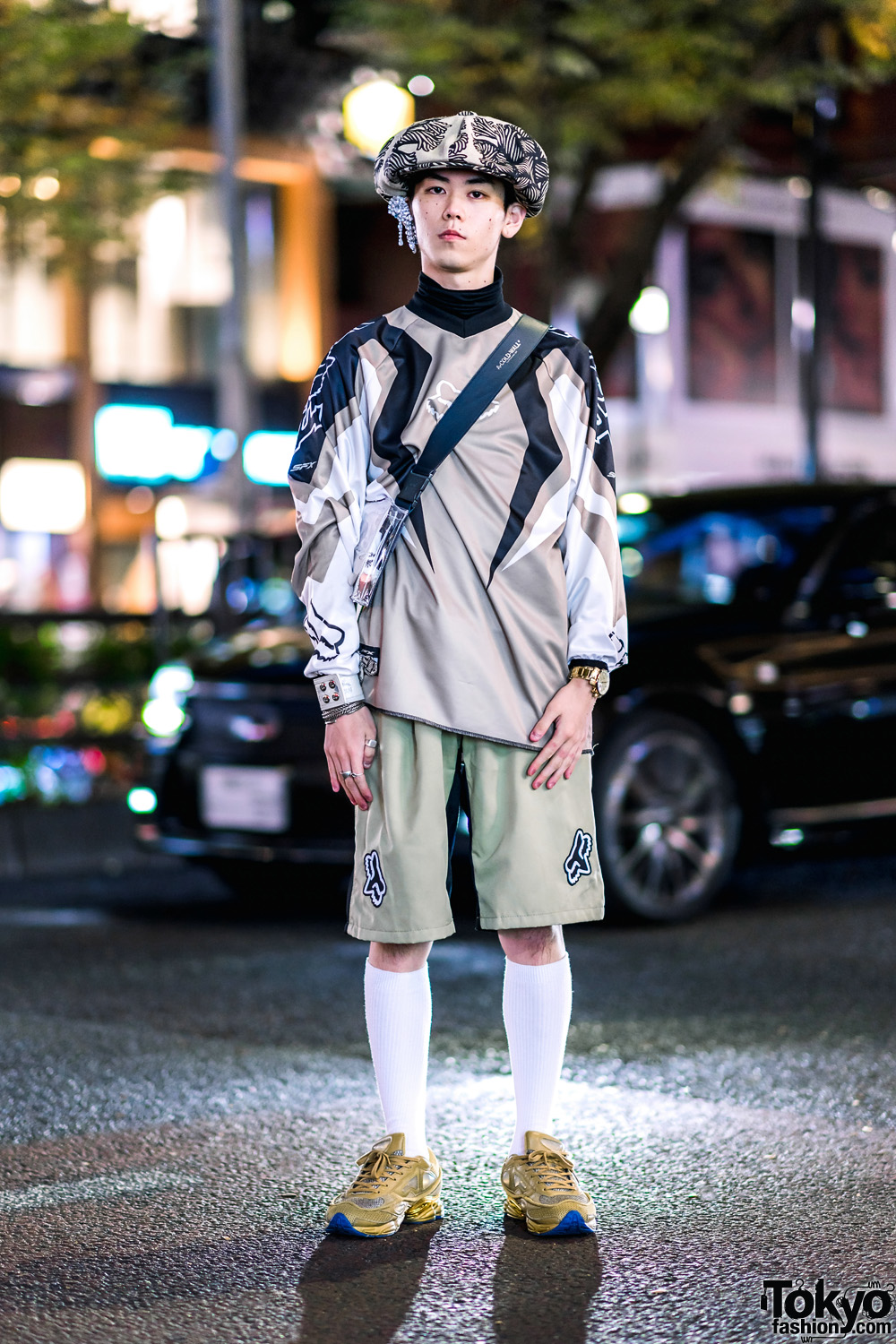 Harajuku Streetwear Style w/ Studded Ear Cuff, Fox, Christopher Nemeth Newsboy Cap, A-Cold-Wall Bag & Raf Simons x Adidas Sneakers