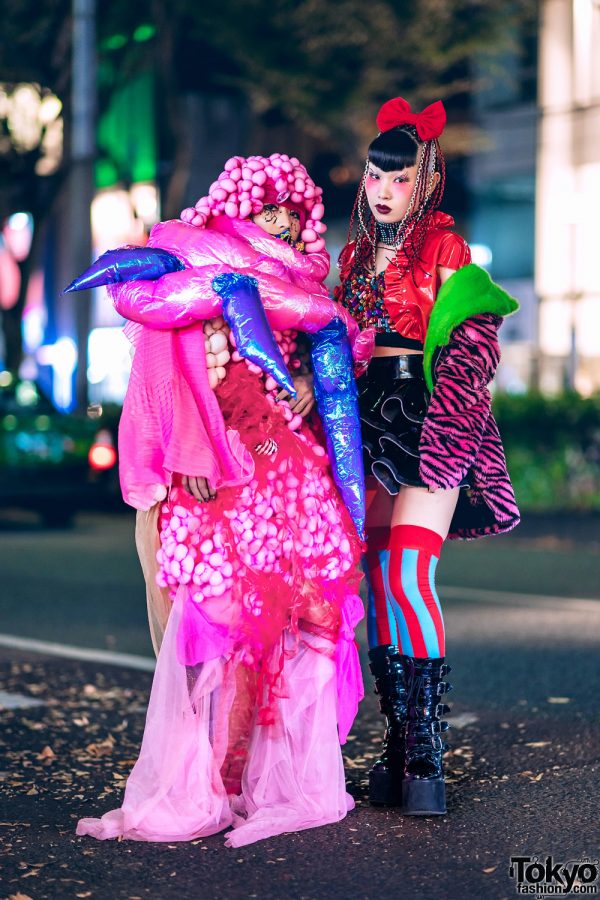 Conceptual Fashion & Edgy Avant-Garde Tokyo Street Style w/ Skull Mask, Zebra Jacket, Vinyl Skirt, Platform Boots & Neuron Nailz Tokyo