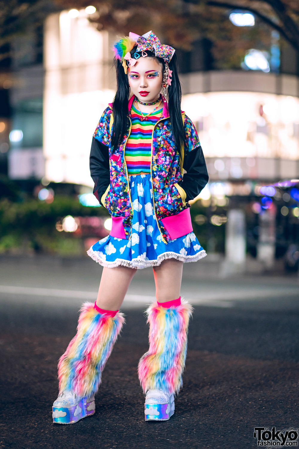 Kawaii Harajuku Street Style w/ Furry Leg Warmers, 6%DOKIDOKI Prints, WC, Kiki2, Claire’s & YRU