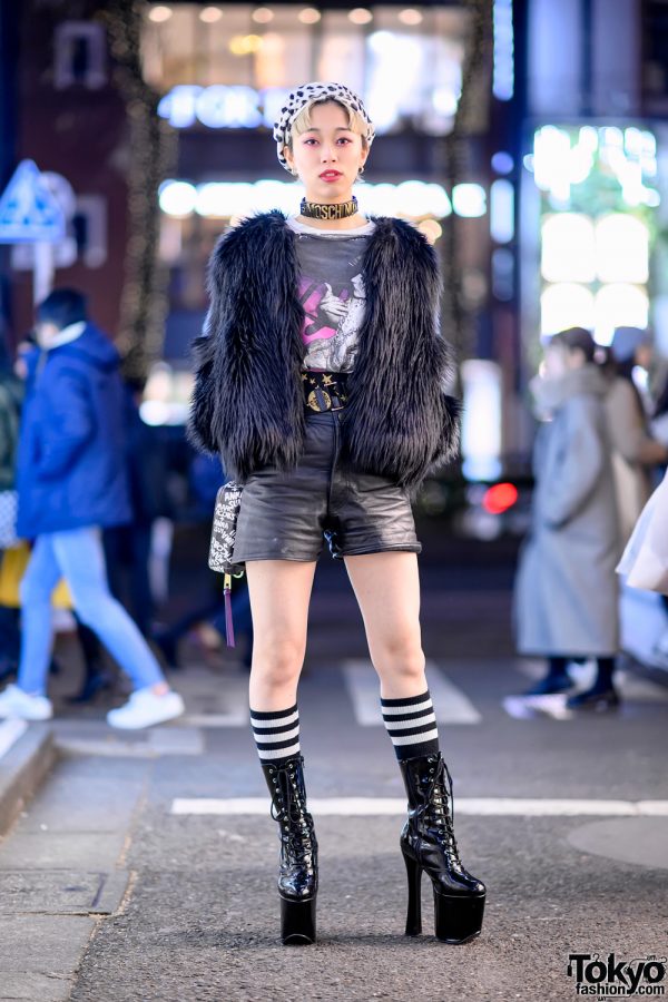 Harajuku Girl w/ Faux Fur Coat, Anna Sui x Marc Jacobs Bag & Moschino ...