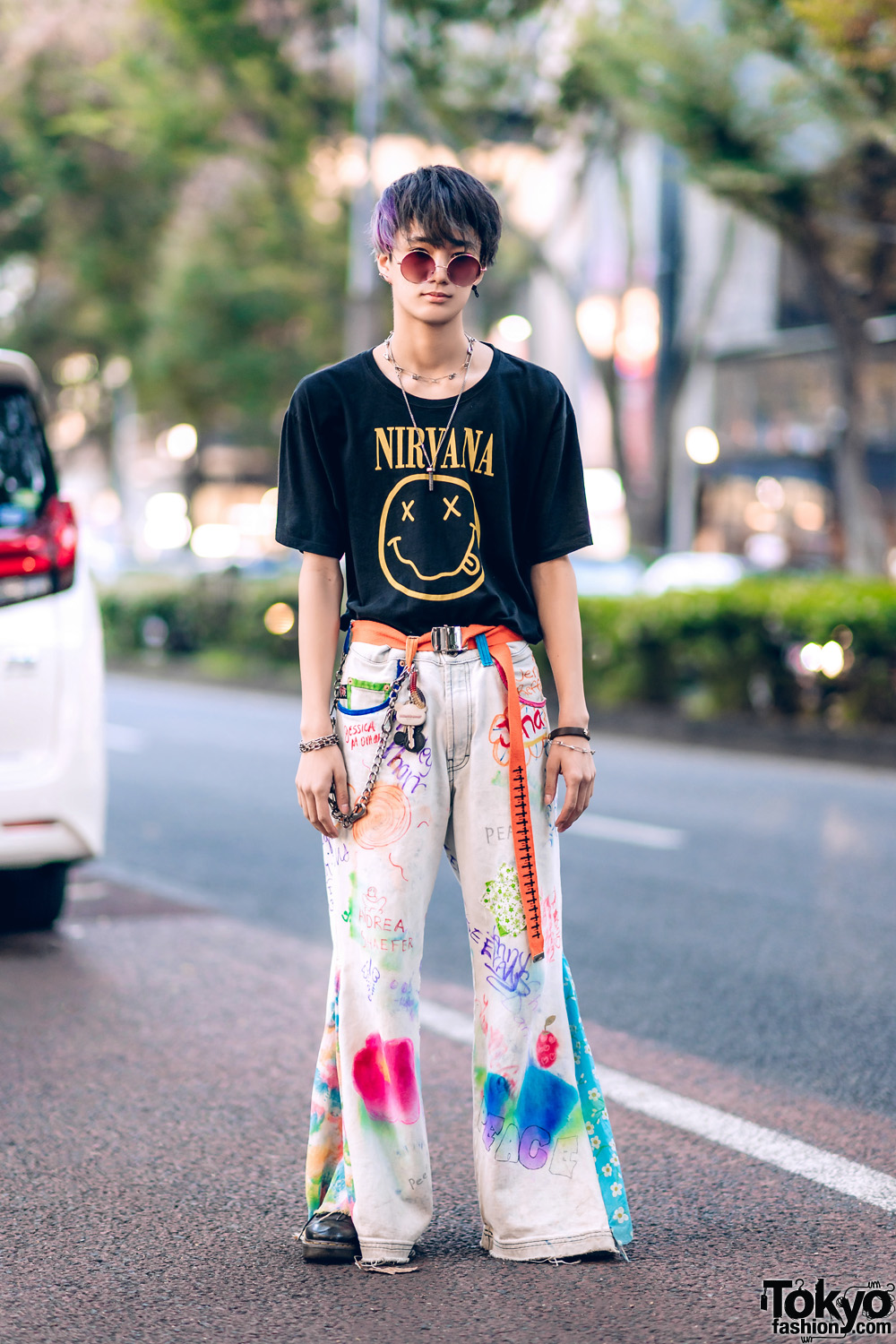 Tokyo Street Style w/ O.Well Kitakoshigaya Nirvana Shirt, Handpainted JNCO Jeans & Dr. Martens Shoes