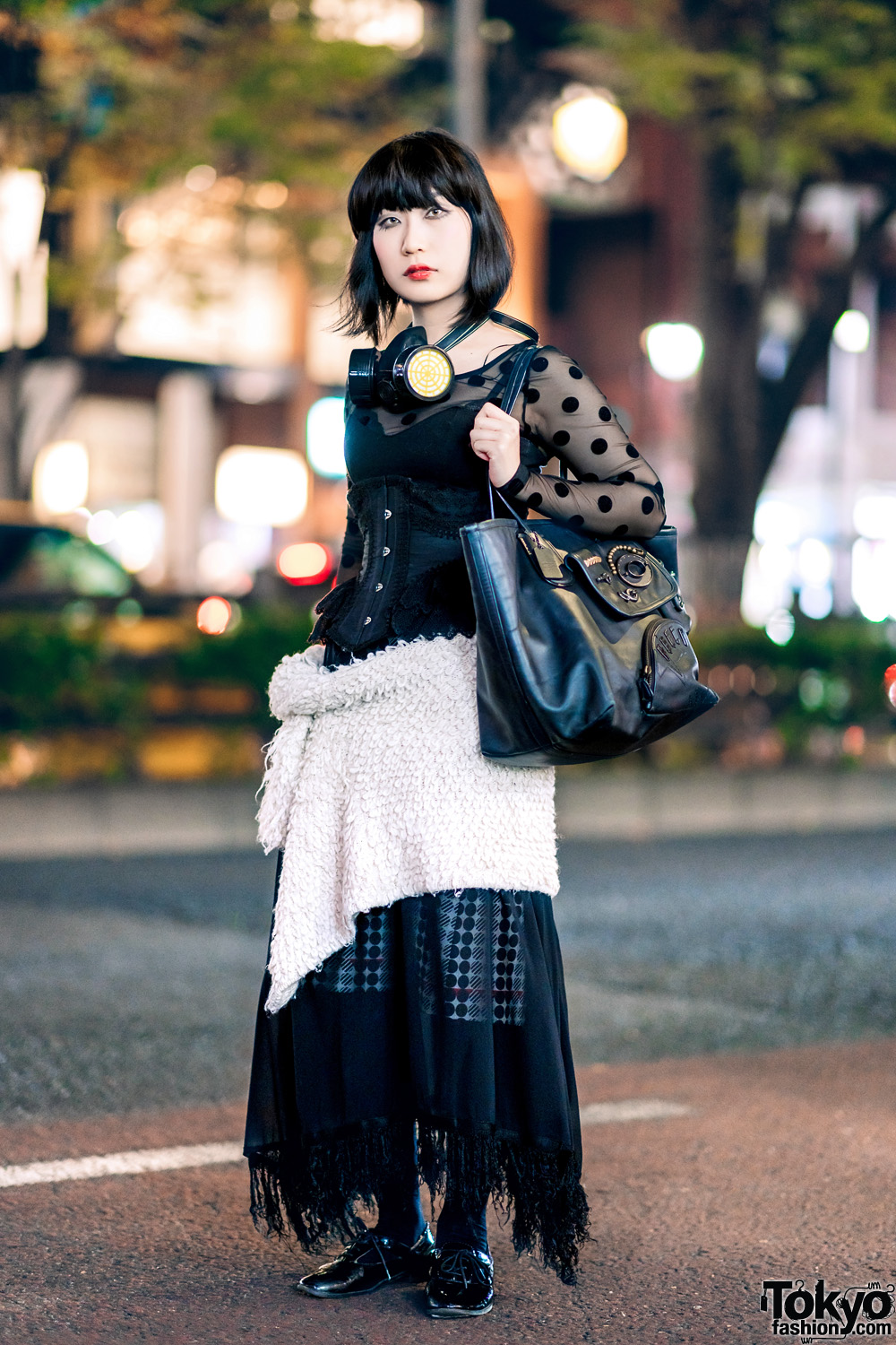 Dark Harajuku Street Fashion w/ Gas Mask, Abilletage Corset, Coach Bag & Jean Paul Gaultier
