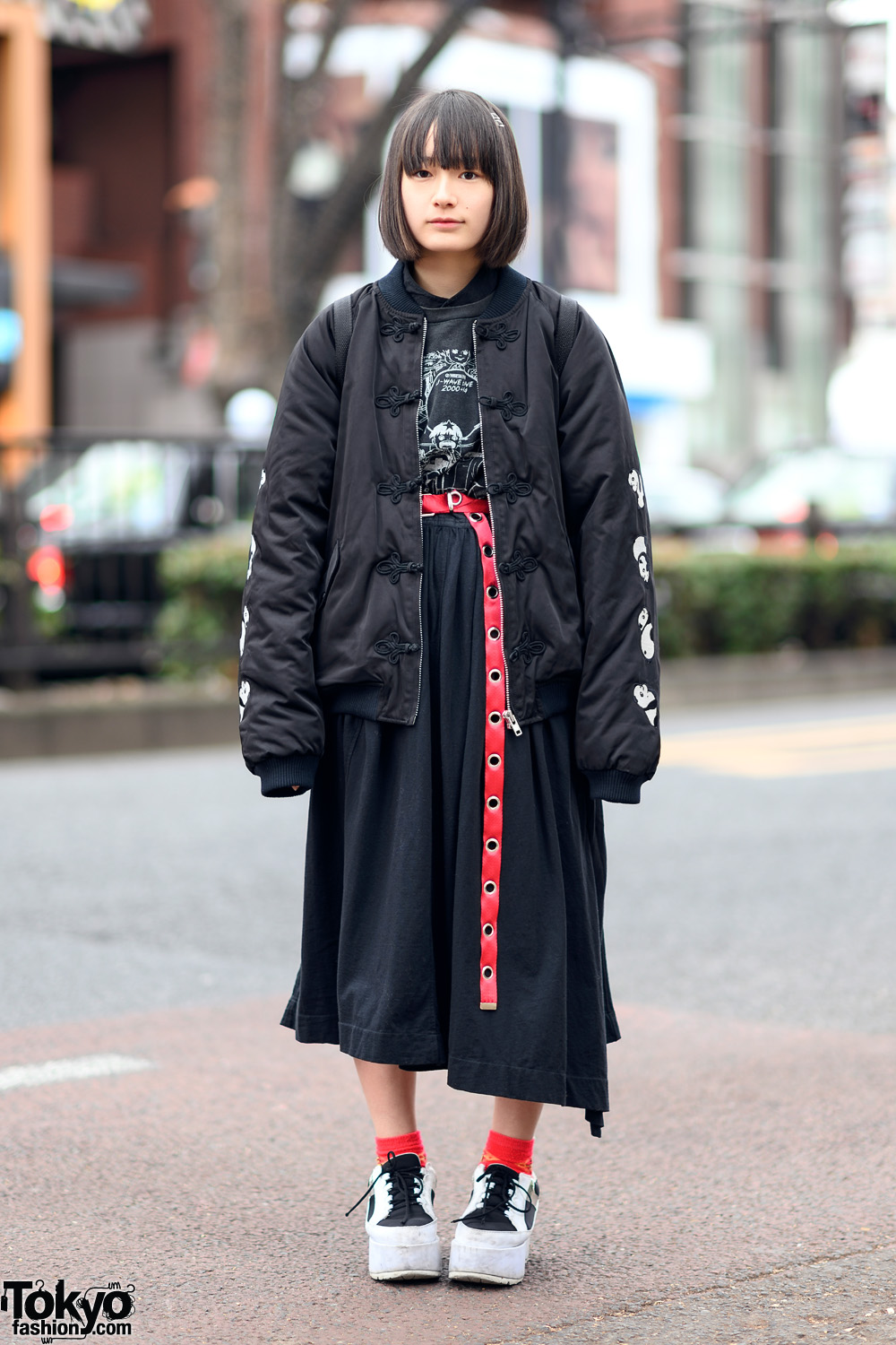 Candy Stripper Bomber Jacket and Long Black Skirt – Tokyo Fashion