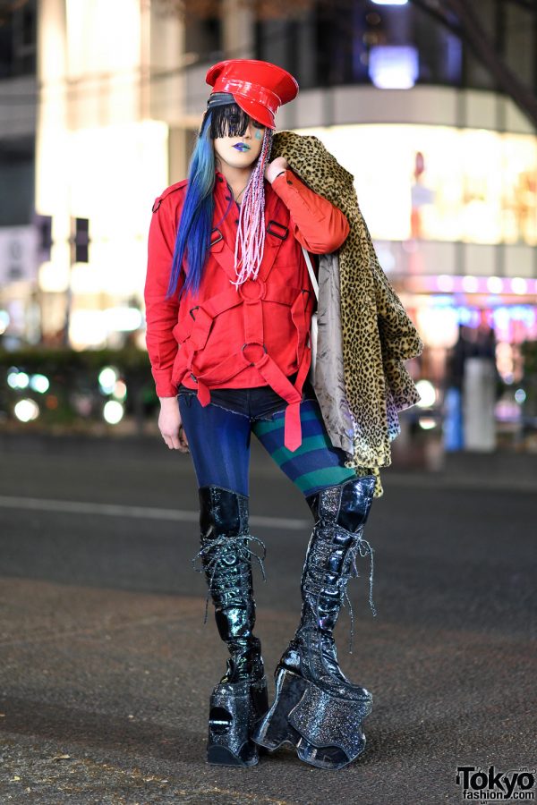 Ombre Hair, Braided Hair Falls, Harness Jacket, Leopard Coat, Tall Glitter Boots & Flower Bag