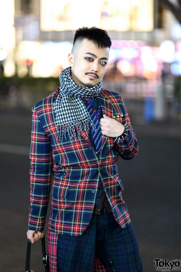 Harajuku Plaid Street Style w/ Printed Scarf, Striped Necktie, Colored ...
